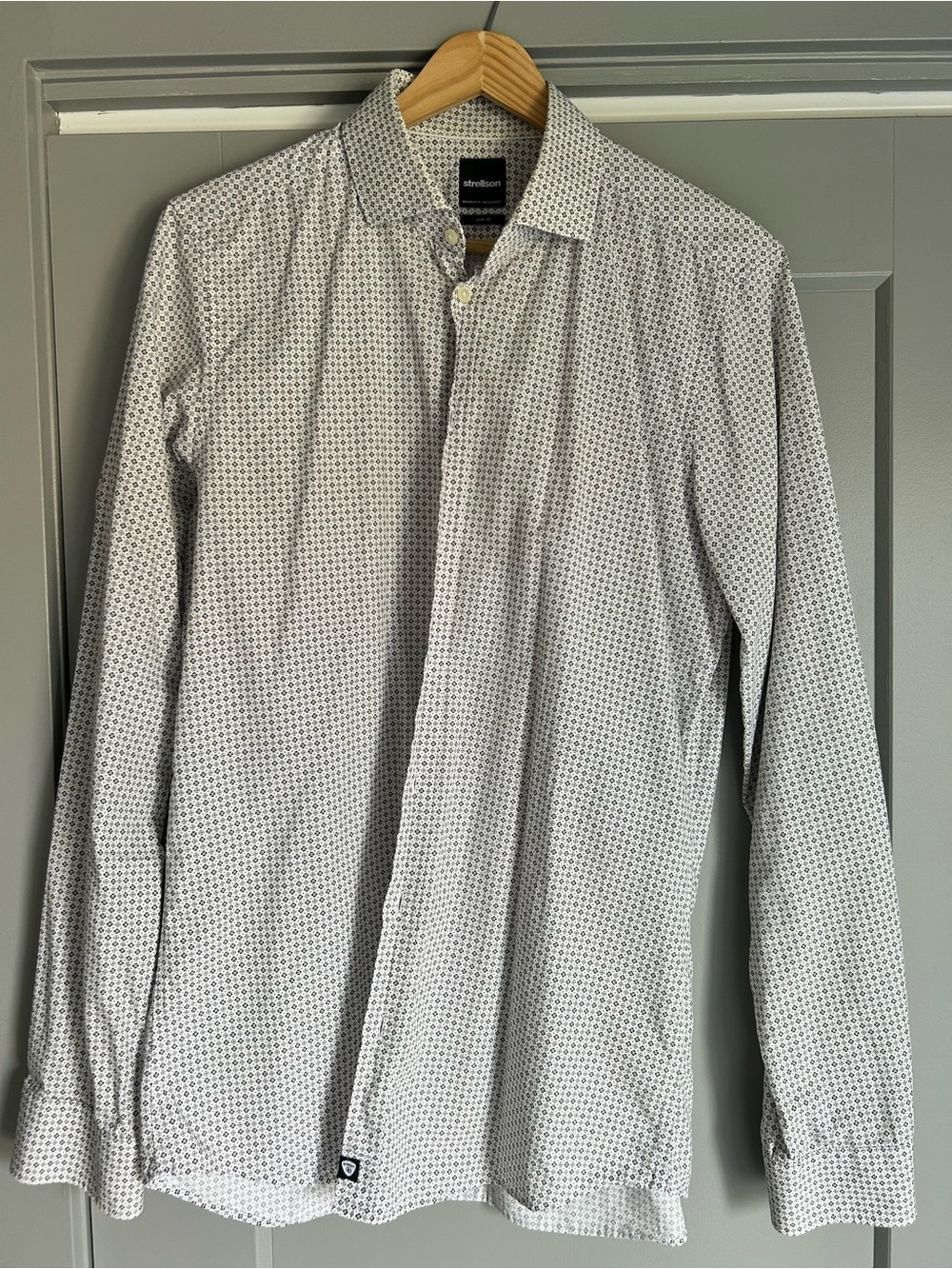 Strellson Men's White Shirt with Black Micro Floral Print